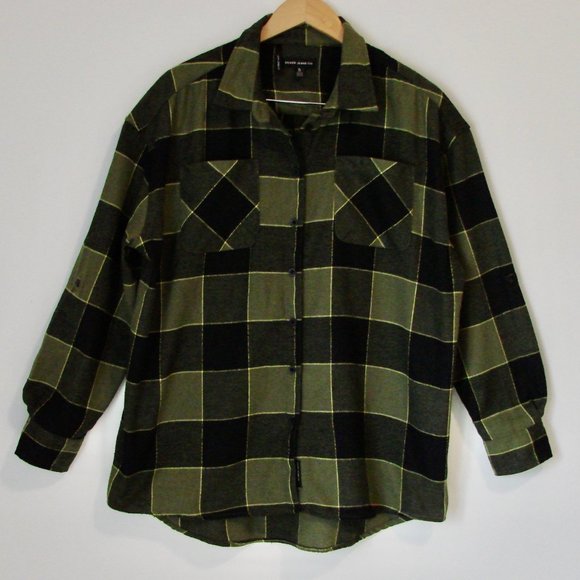 Silver Jeans Tops - Silver Jeans Co. Boyfriend Fit Plaid Flannel Tunic Shirt Green Black Loose XL